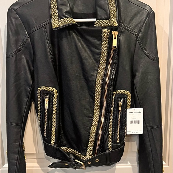 Free People Bang Bang Vegan Leather Embroided Jacket Size Small - New With Tag - Picture 9 of 16